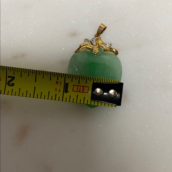 14K Gold Jade and Diamond Floral Pendant - Green Jade Accent - Picture 9 of 10